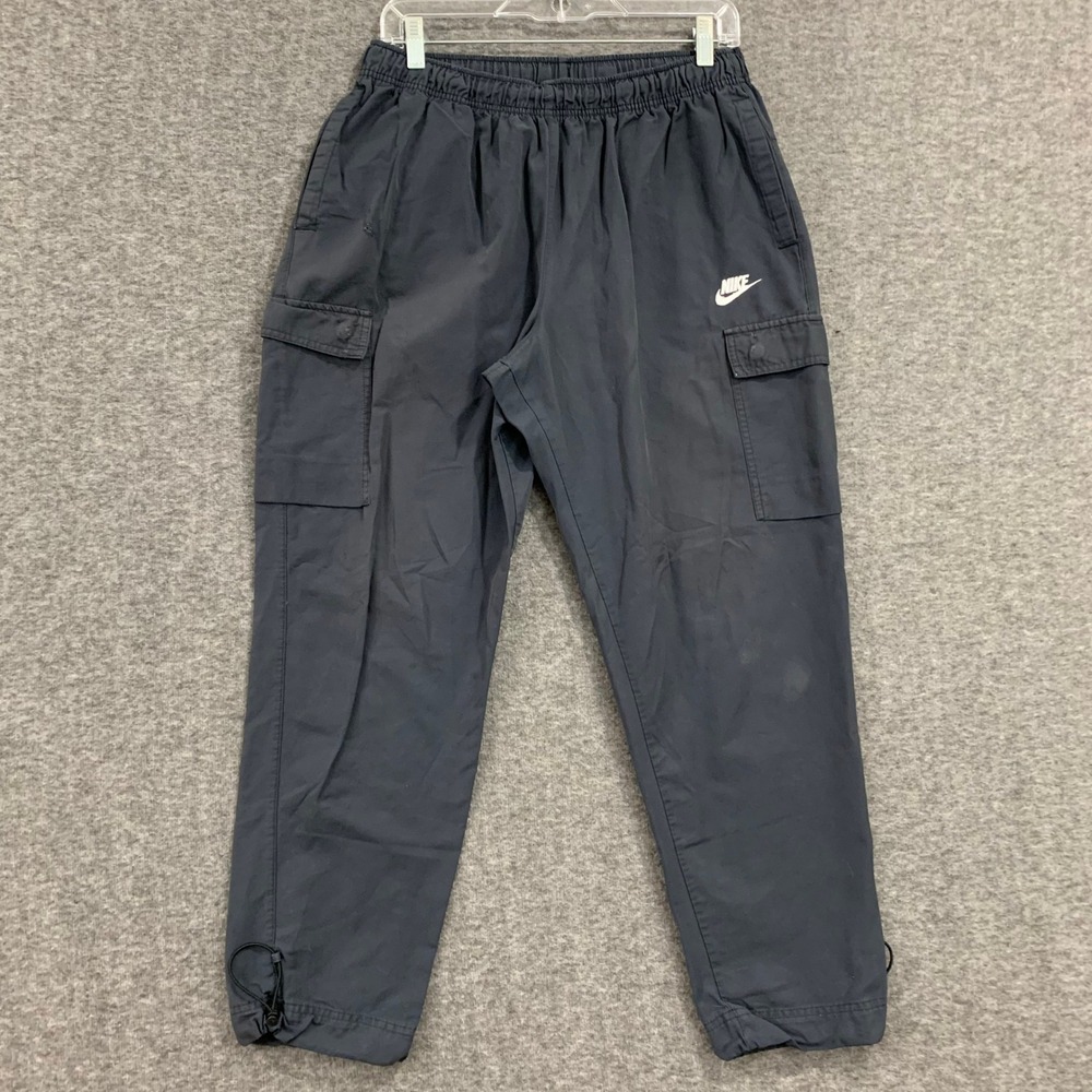 Nike Sportswear Cargo Track Pants Mens Large Black Toggle Ankle Athletic Joggers